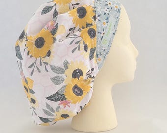 Traditional Bouffant Surgical Hat by BrightCaps, Yellow Sunflowers with Contrasting Headband