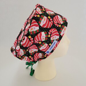 Scrub Hat by BrightCaps Surgical Tie Hat Snowmen with Contrasting green Christmas lights ties