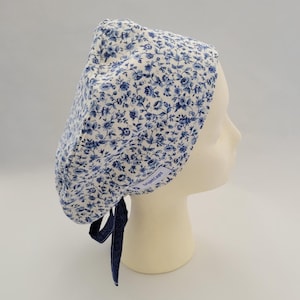 Tie Surgical Hat by BrightCaps, Blue Floral with Paisley Contrasting Ties