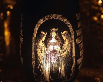 Farol de huracán Norns, cristal de alta calidad, Yggdrasil, decoración vikinga, vikingos, Valhalla, candelabro, Odín, Norns, destino