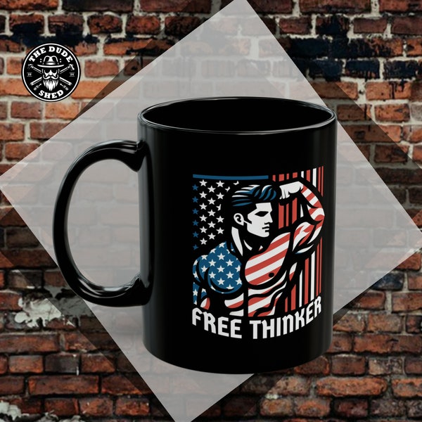 Patriotic 'Free Thinker' | Men's Graphic Mug with Patriotic Theme, Freedom Thinker Design, Gift for Him, USA Flag Coffee Cup, coffee mug