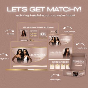 Matching Social Media Templates and Branding Kit available for Pink Rose Gold Hair Business branding