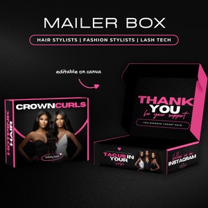 Wig Mailer Box Design | Lace Front & Bundles Box Packaging Design | DIY Editable In Canva | Premade Custom Box Design |Post Box