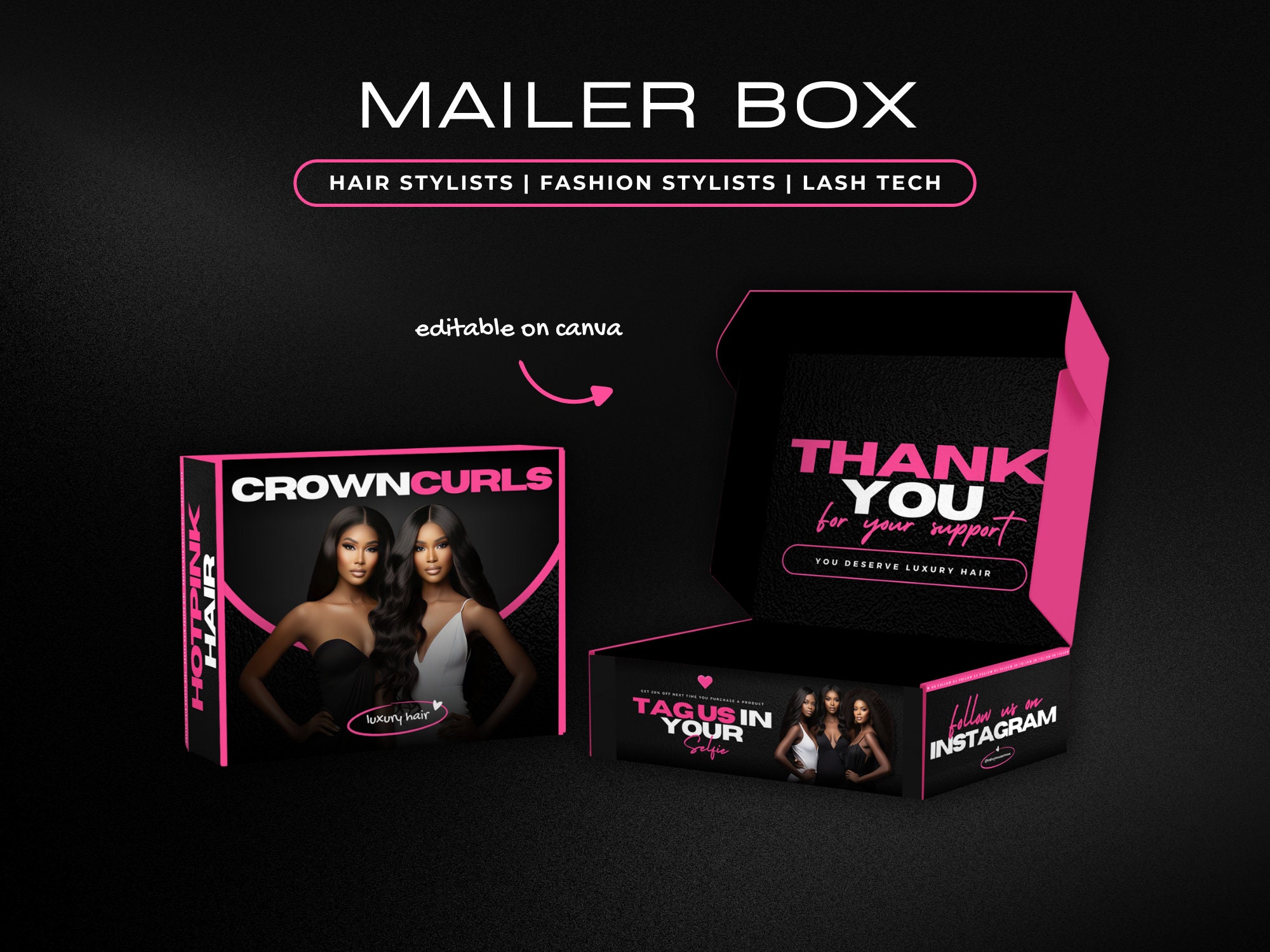 Wig Mailer Box Design Lace Front & Bundles Box Packaging Design DIY ...