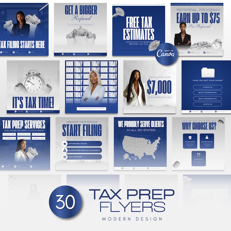 Tax Prep Flyers, 30 Editable Business Marketing Templates, Accountant ...
