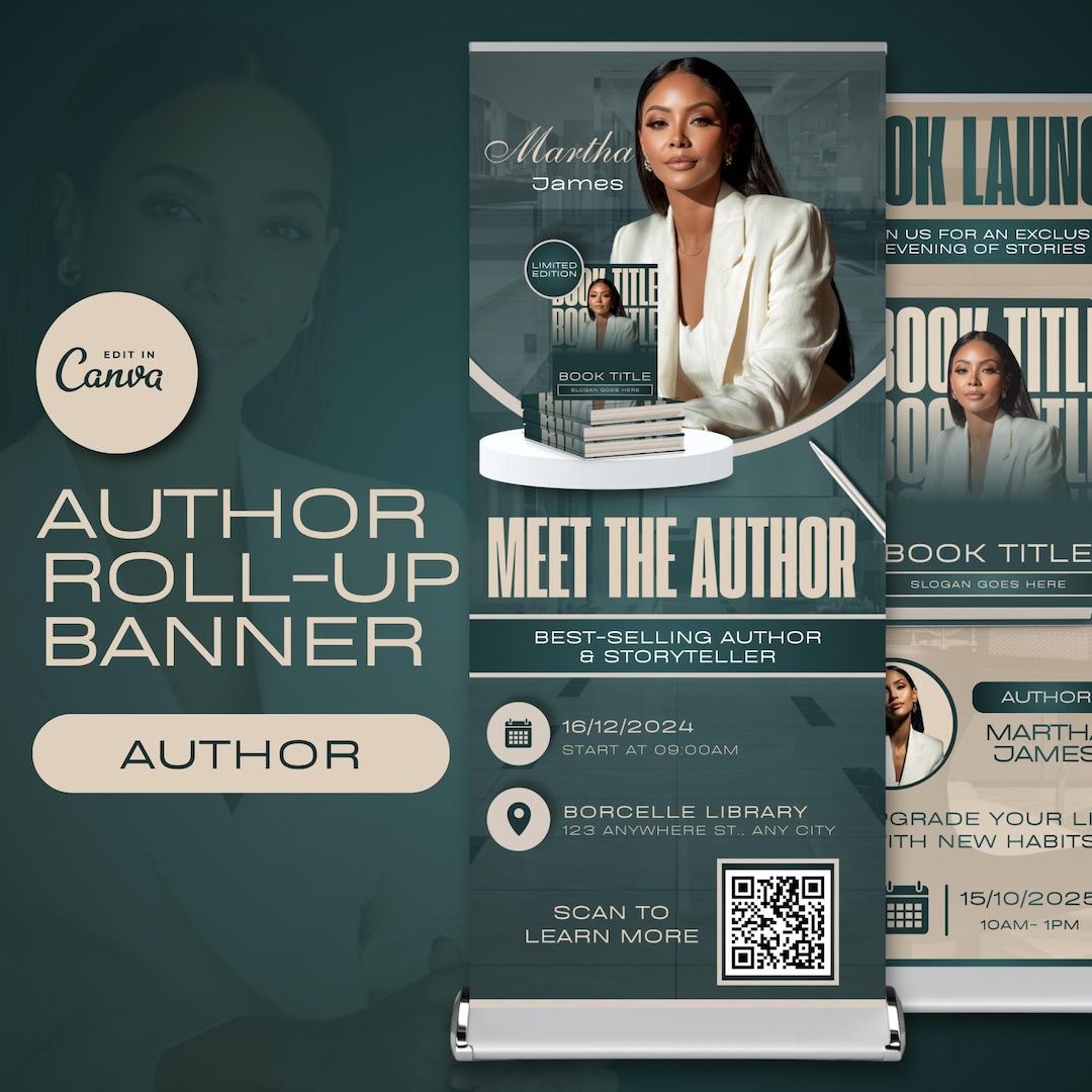 Author Roll-up Banner Template, Meet the Author Event, Canva Editable ...