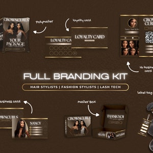 Hair Branding Kit | Hang Tags Thank You Card Kit | Canva Templates | Luxury Sleek Printable Hair Extensions Bundle Kit | Hair Wig Boutique