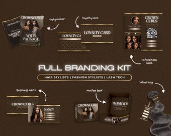 Hair Branding Kit | Hang Tags Thank You Card Kit | Canva Templates | Luxury Sleek Printable Hair Extensions Bundle Kit | Hair Wig Boutique