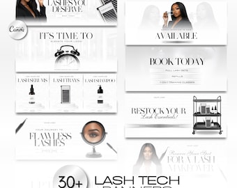 30 Lash Tech Web Banners Bundle | Lash Artists Website Banner Pack | Lash Templates | Lash Banners | Lash Posts Canva