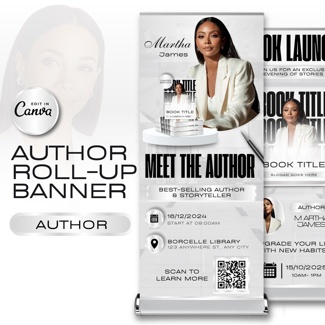 Author Roll-up Banner Template, Meet the Author Event Display, Silver ...