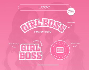 Pink Girl Boss Beautyロゴキット、Varsityスタイルブランディング、Lash Artist Studioアイデンティティ、大学フォントデザイン、Canvaソーシャルメディアグラフィック
