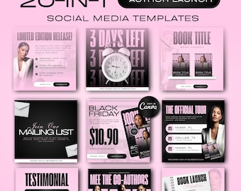 20-in-1 Editable Author Launch Bundle | Customizable Canva Templates | Book Launch Promo Graphics | Author Marketing