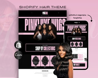 Hair Extension Shopify Theme, Wig Shop Website with Canva Banners (Digital Download)