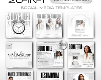 20-in-1 Editable Author Launch Bundle | Customizable Canva Templates | Book Launch Promo Graphics | Author Marketing