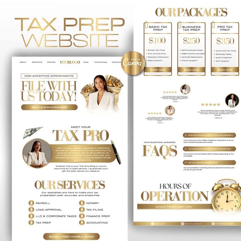 Tax Prep Website Template, Canva Modern Accountant Website, Tax Service ...