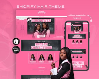 Pink Shopify Theme, Hair Extension Website Template, Wig Shop Design, Baddie Boutique 2.0, Y2K Beauty Store