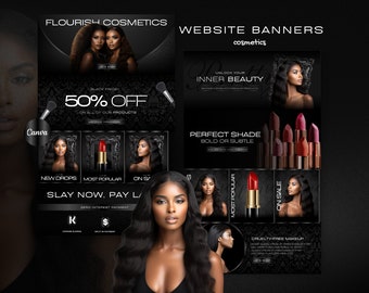 Cosmetics Website Banner Templates | Beauty Website Headers | Shopify Skincare & Makeup Banners | Editable Canva Design