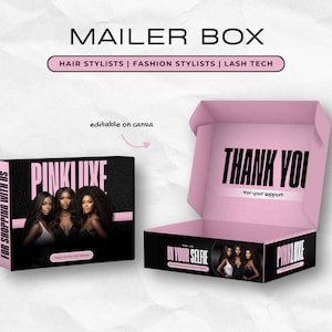 Wig Box Design Templates | Hair Packaging Box Design | Custom Wig Mailer Boxes | DIY Editable in Canva | Hair Bundle Shipping Packaging