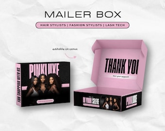 Wig Box Design Templates | Hair Packaging Box Design | Custom Wig Mailer Boxes | DIY Editable in Canva | Hair Bundle Shipping Packaging