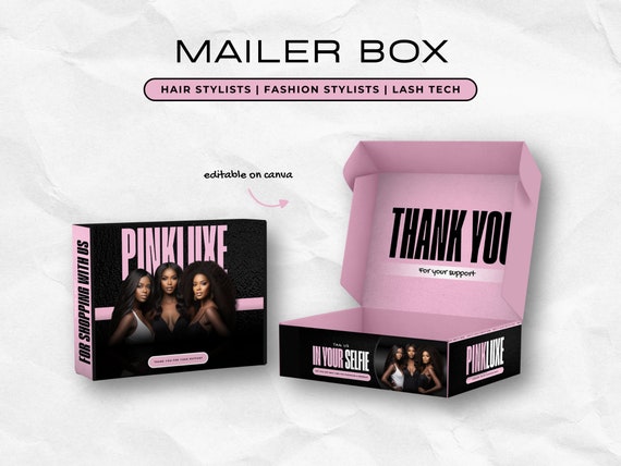 Wig Mailer Box Template, DIY Pink Packaging Design, Hair Business Branding, Custom Shipping Kit, Editable Canva (Digital Download)