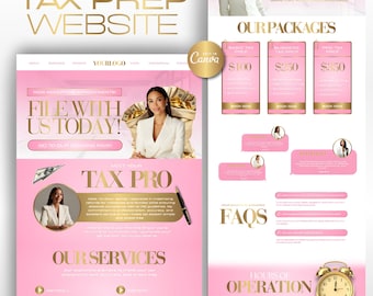 Tax Prep Website Canva Template, Modern Accountant Design (Digital)