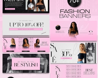 Fashion Web Banner Templates: Pink Clothing Store Designs (70+ Canva Editable)