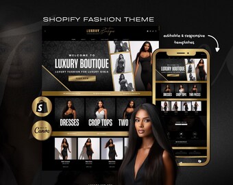 Tema de lujo para Shopify, plantilla para tienda de moda, diseño de tienda online con banners editables de Canva