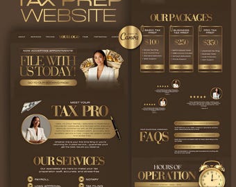 Tax Prep Website Template, Canva Editable Design (Digital Download