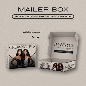 Wig Mailer Box Design | Lace Front & Bundles Box Packaging Design | DIY Editable In Canva | Premade Custom Box Design |Post Box