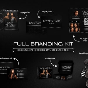 Hair Branding Kit | Hang Tags Thank You Card Kit | Canva Templates | Luxury Sleek Printable Hair Extensions Bundle Kit | Hair Wig Boutique