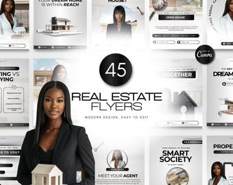 45 Real Estate Flyer Templates, Canva Editable Realtor Marketing Designs (Digital Download)
