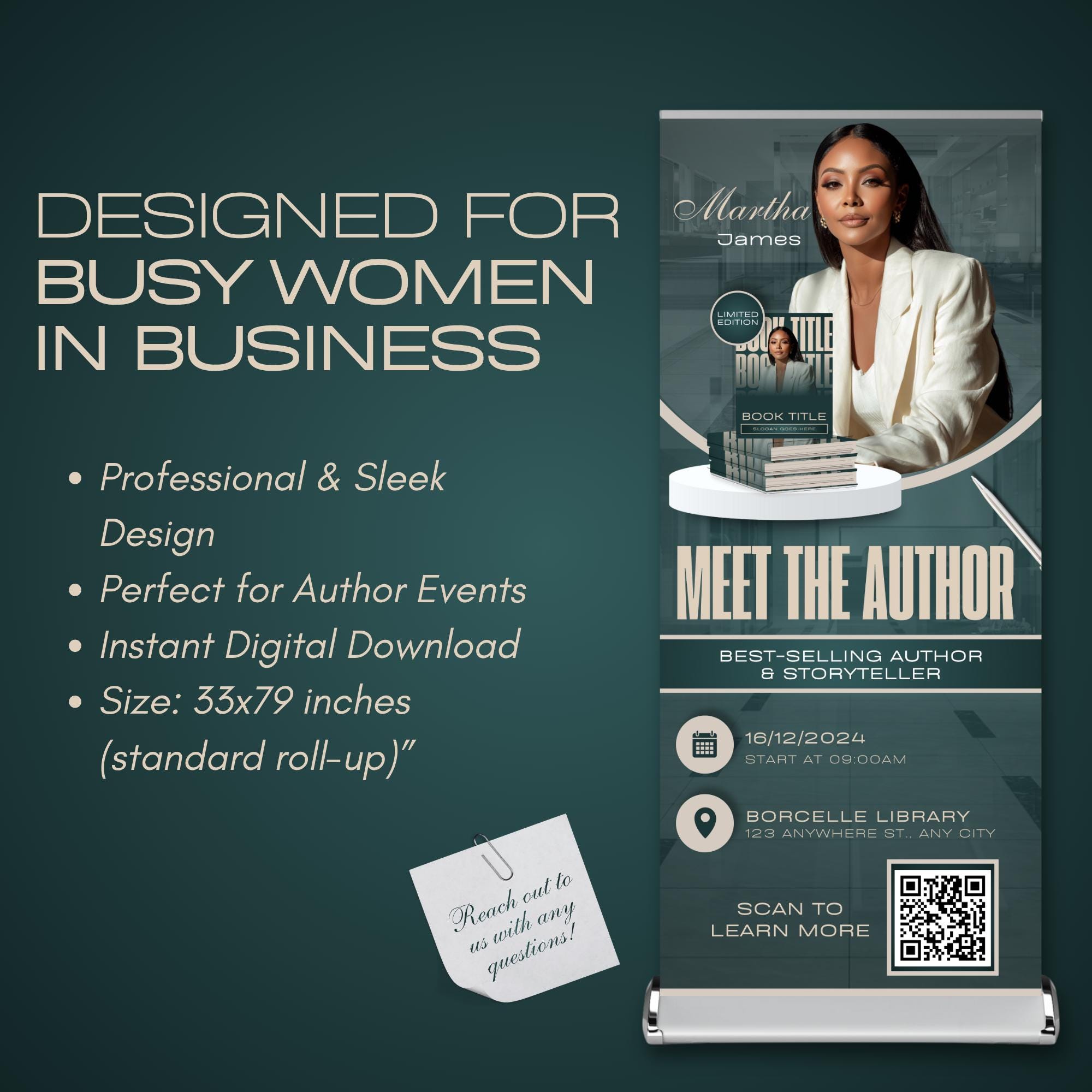Author Roll-up Banner Template, Meet the Author Event, Canva Editable ...