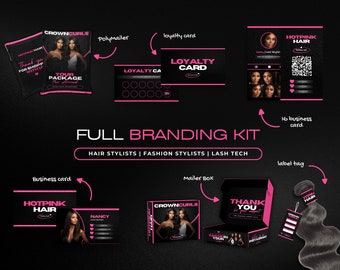 Hair Business Branding Kit, Wig Packaging, Thank You Cards, Beauty Brand Kit (Canva Templates)