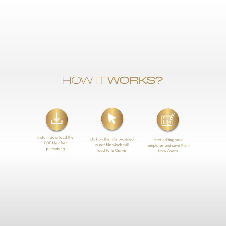 A graphic illustrates "HOW THE TAX ROLL UP BANNER TEMPLATE WORKS?" It shows a downward arrow, a mouse cursor, and a document with a pencil. Text below each icon explains the steps: download PDF, click links to Canva, and edit templates.