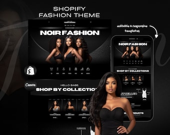 NoirFashion Shopifyテーマ、Canvaバナー付き衣料品ウェブサイトテンプレート（デジタルダウンロード）