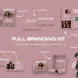 Hair Branding Kit | Hang Tags Thank You Card Kit | Canva Templates | Luxury Sleek Printable Hair Extensions Bundle Kit | Hair Wig Boutique