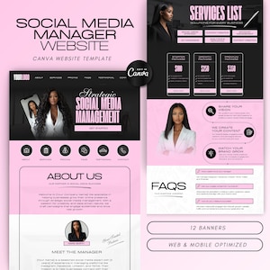 Social Media Manager Website Template: Editable Web Banners (Canva)