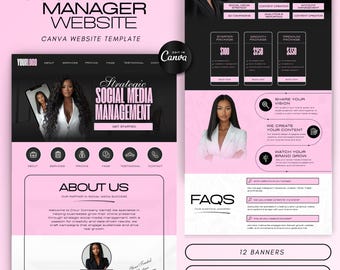 Social Media Manager Website Template | Editable Canva Design (Mobile Friendly, No Code)