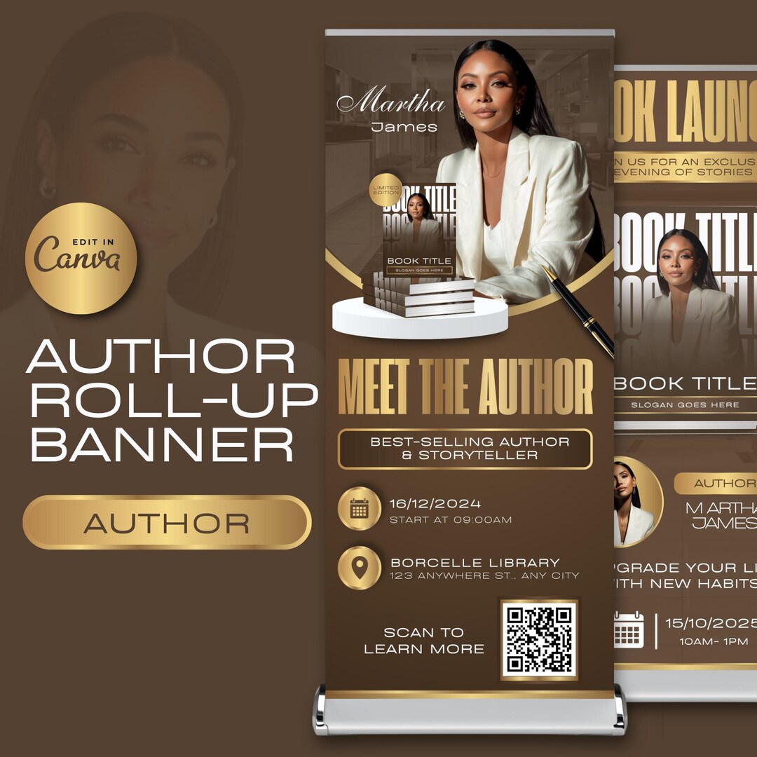 Author Roll-up Banner, Meet the Author Event, Canva Template - Etsy