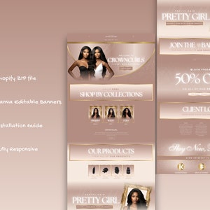 List of inclusions featuring Shopify ZIP File Canva Editable Banners Installation Guide and Responsive Design