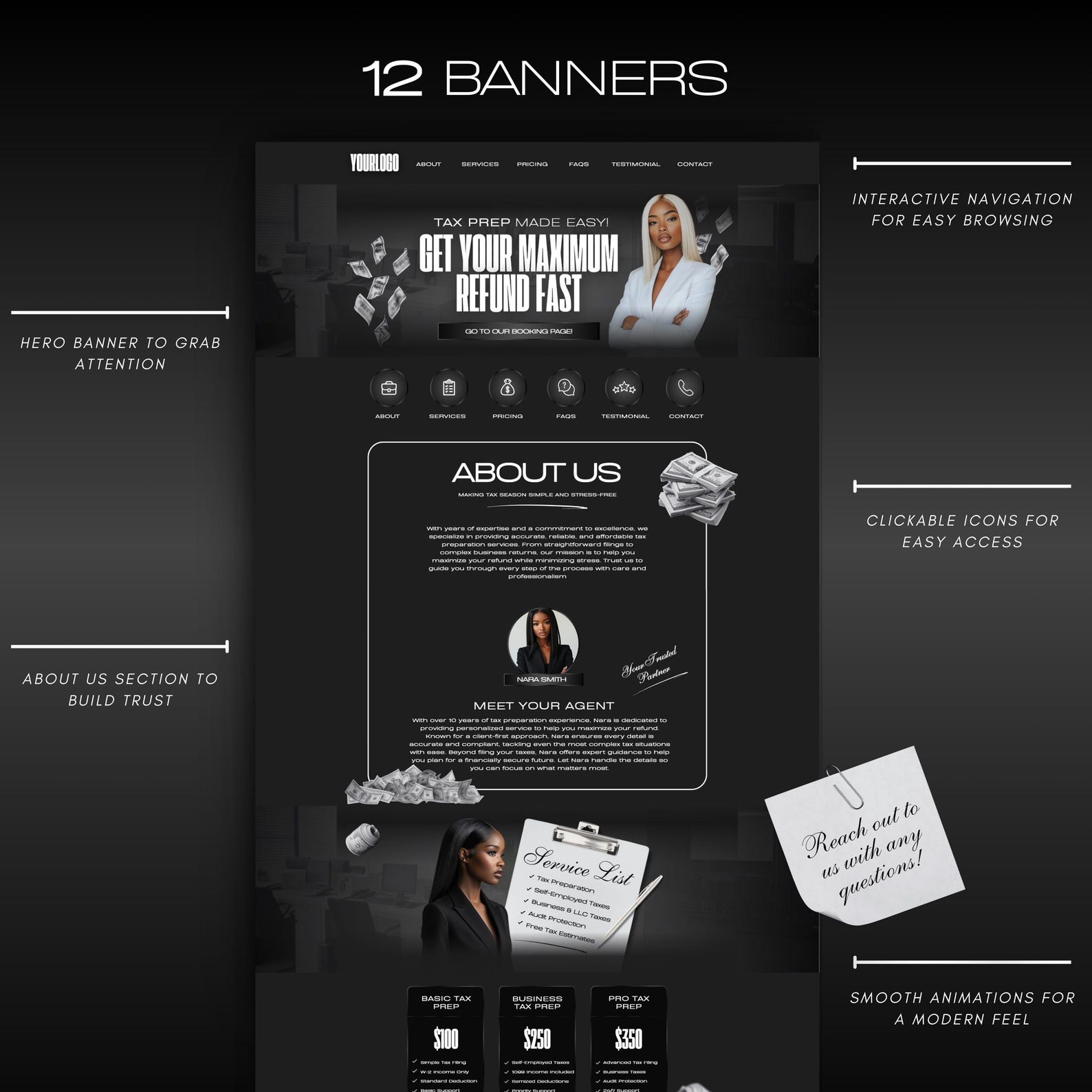 Tax Preparer Website Template Editable Canva Design (mobile Friendly