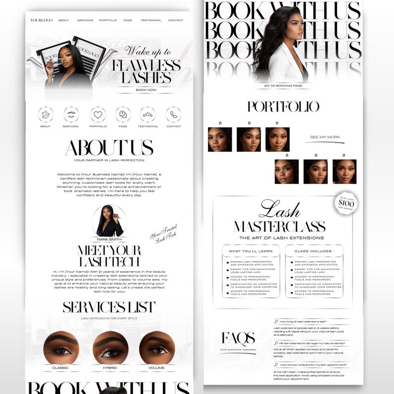 Lash Pages Lash Tech Website Template, Editable Canva Web Banners & Link in Bio ...