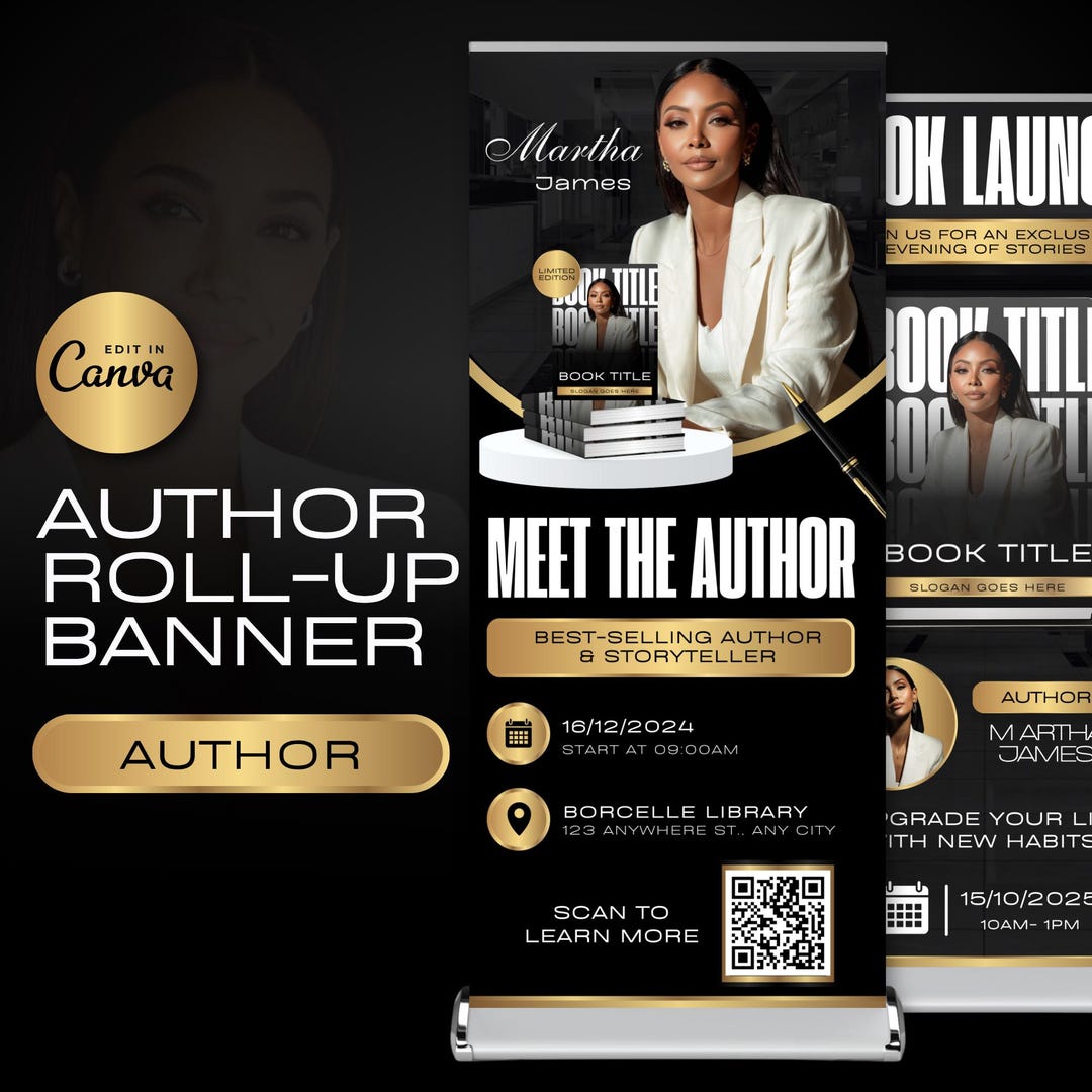 Book Author Roll-up Banner Template, Book Launch Retractable, Editable ...