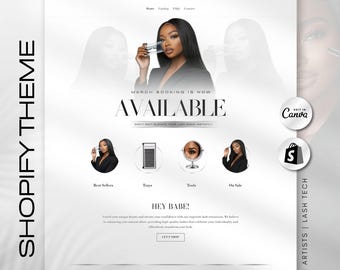 May include: A website design for a Shopify theme, featuring a woman holding a lash tool. The design includes the text "March Booking is Now Available" and icons for "Best Sellers," "Trays," "Tools," and "On Sale."