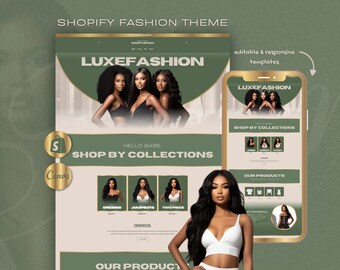 ファッションShopifyテーマ、衣料品ブティックウェブサイトテンプレート、Canvaバナーを使ったアパレルストアデザイン（即時ダウンロード、SageFashionテーマ）