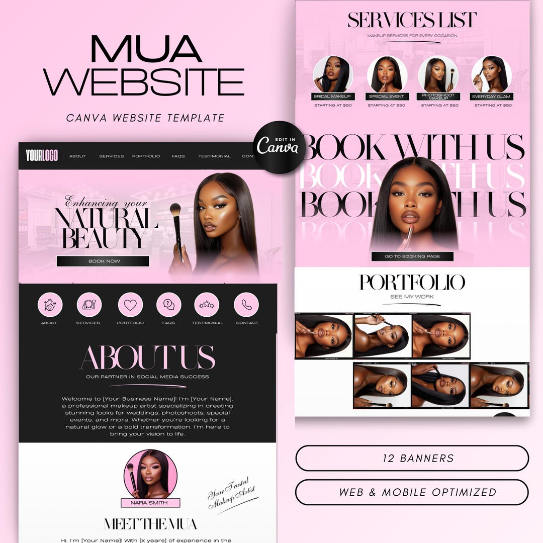 MUA Canva Website Template, Makeup Artist Website Design, Modern Beauty ...