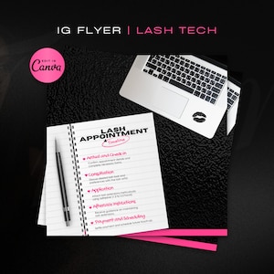 May include: A white notebook with a black spiral binding and a black pen on a black surface. The notebook has the text "LASH APPOINTMENT Timeline" and a list of steps for a lash appointment: "Arrival and Check-in", "Consultation", "Application", "Aftercare Instructions", "Payment and Scheduling".