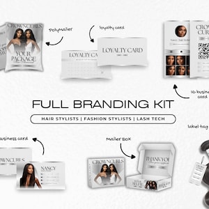 Hair Branding Kit | Hang Tags Thank You Card Kit | Canva Templates | Luxury Sleek Printable Hair Extensions Bundle Kit | Hair Wig Boutique