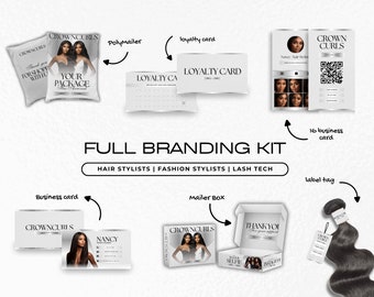 Hair Branding Kit | Hang Tags Thank You Card Kit | Canva Templates | Luxury Sleek Printable Hair Extensions Bundle Kit | Hair Wig Boutique