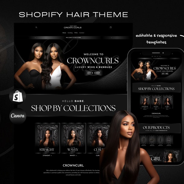 Shopify Theme | Website Hair Business | Hair Branding Templates | Hair Extensions Shopify Theme | Hair templates | Hair Bundles Branding